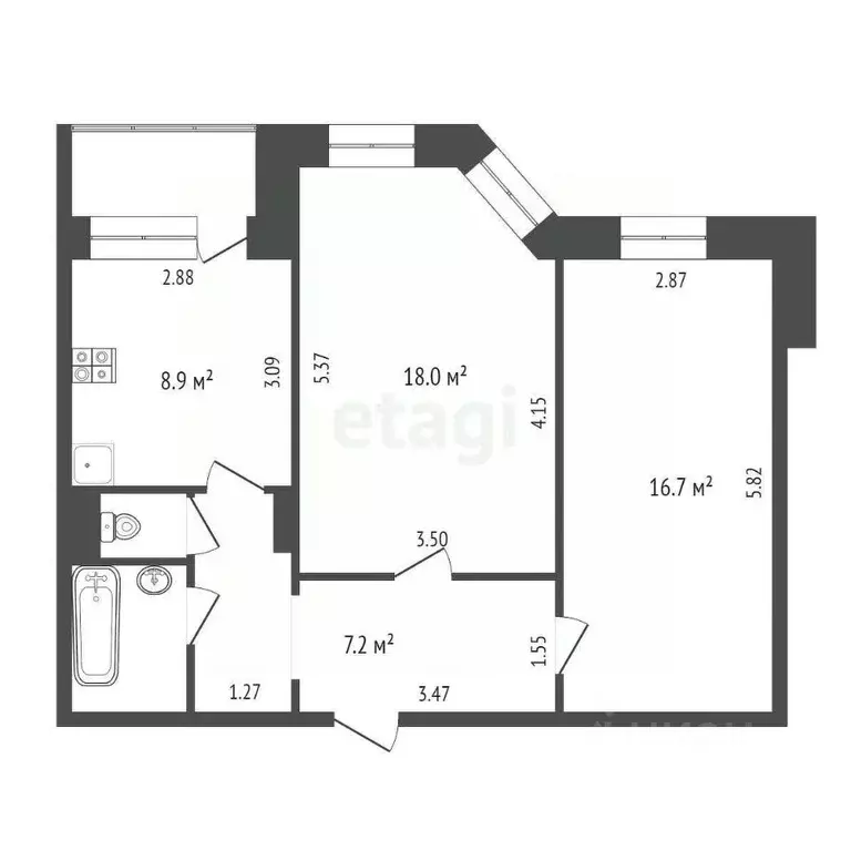 2-к кв. Ямало-Ненецкий АО, Новый Уренгой ул. Захаренкова, 2/6 (56.0 м) - Фото 2