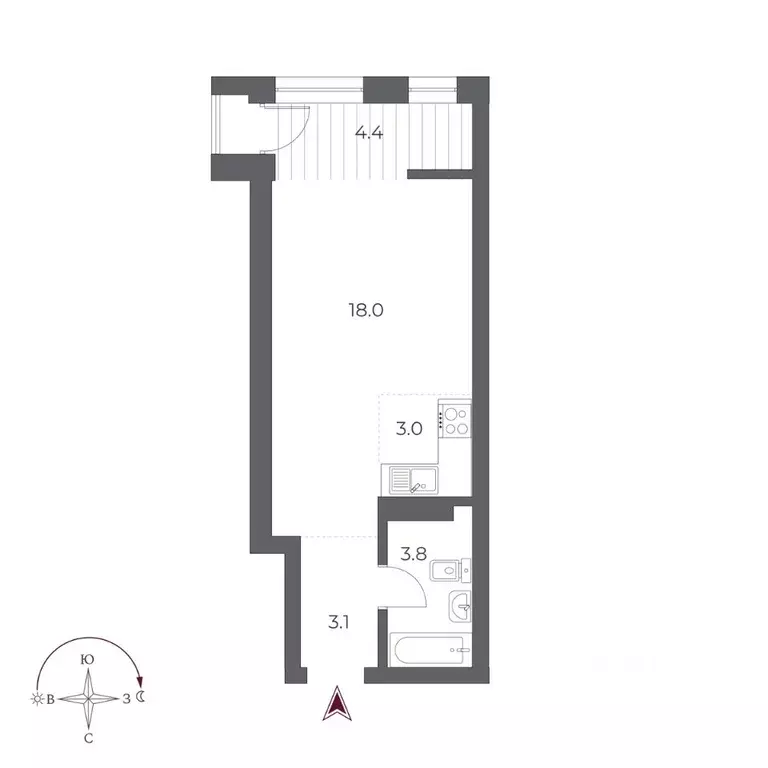 Студия Новосибирская область, Новосибирск Оскар жилой комплекс (32.3 ... - Фото 1