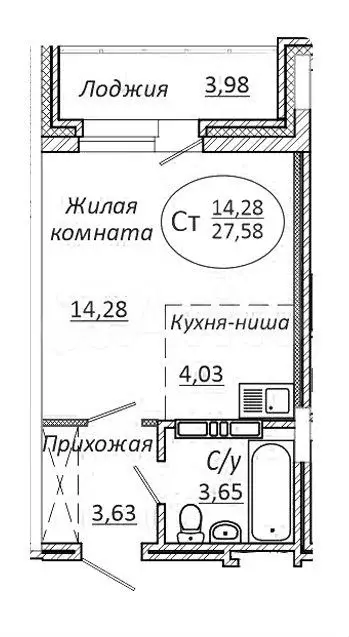 Квартира-студия, 27,6 м, 13/21 эт. - Фото 0