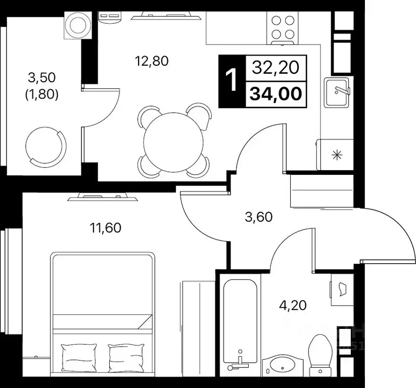 1-к кв. Ростовская область, Ростов-на-Дону Эстет жилой комплекс (34.0 ... - Фото 1