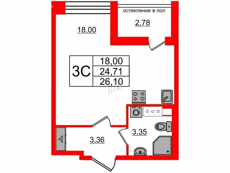 Квартира-студия: Санкт-Петербург, Кубинская улица, 78Е (24.71 м) - Фото 0