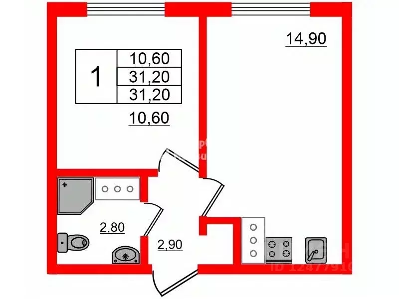 1-к кв. Санкт-Петербург дор. Муринская, 27к2 (31.2 м) - Фото 1