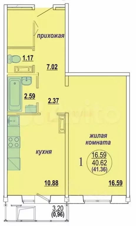 1-к. квартира, 42 м, 2/10 эт. - Фото 0