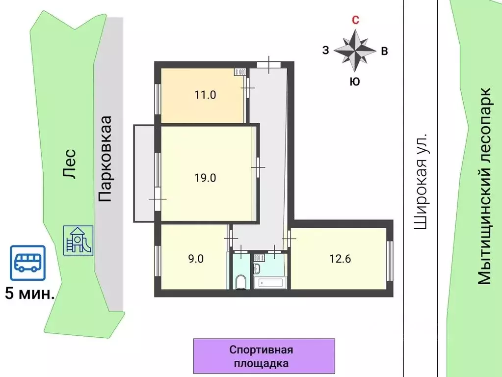 3-к кв. Московская область, Мытищи Мытищи-16 тер., ул. Широкая, 6 ... - Фото 2