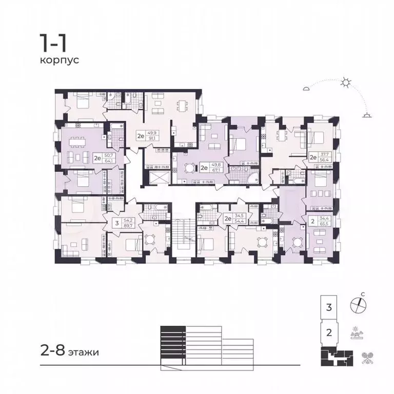 2-к. квартира, 91,1м, 6/8эт. - Фото 1