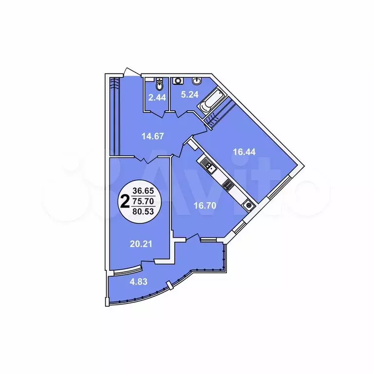 2-к. квартира, 80 м, 15/23 эт. - Фото 1