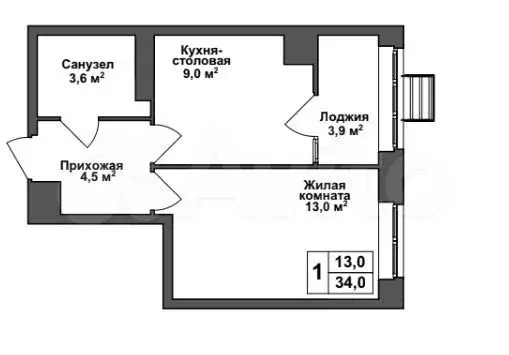 1-к. квартира, 34,2 м, 7/17 эт. - Фото 0