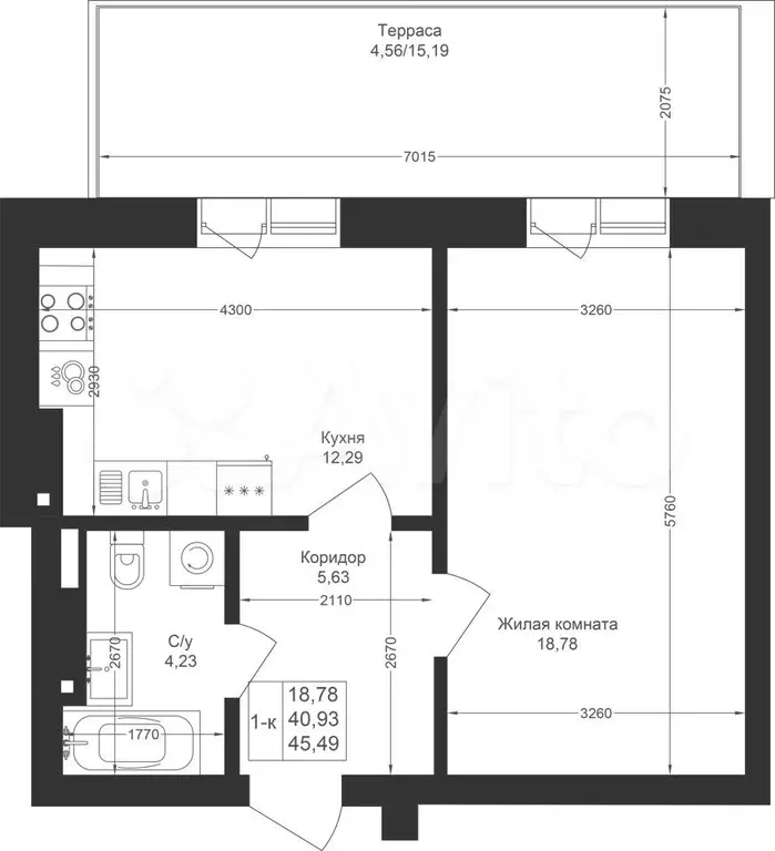 1-к. квартира, 45,5 м, 1/4 эт. - Фото 1