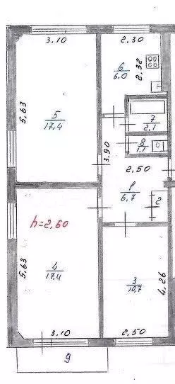 3-к. квартира, 62,8 м, 5/5 эт. - Фото 0