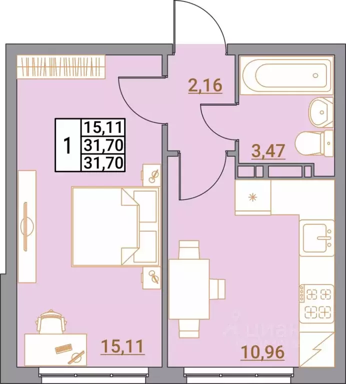 1-к кв. Волгоградская область, Волгоград Гагринская ул., 20 (31.7 м) - Фото 1