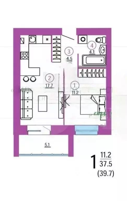 1-к кв. Брянская область, Брянск Красноармейская ул., 119 (40.0 м) - Фото 1
