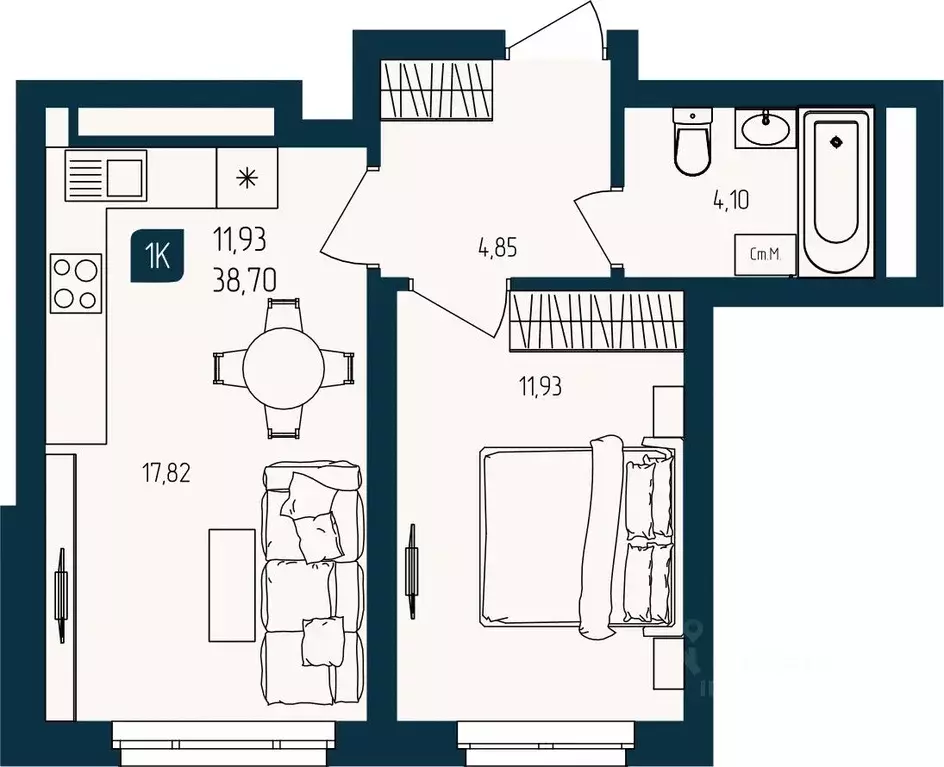 1-к кв. Тюменская область, Тюмень  (38.7 м) - Фото 1