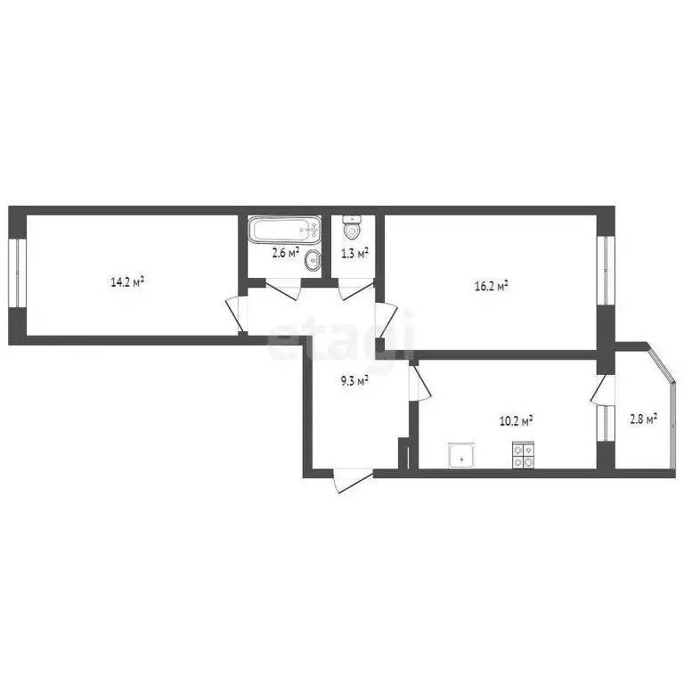 2-комнатная квартира: Тюмень, улица Алексея Леонова, 34 (53.6 м) - Фото 0