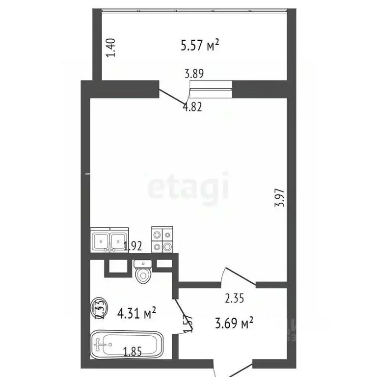 Студия Ростовская область, Ростов-на-Дону пер. Салютина, 2А (29.0 м) - Фото 1