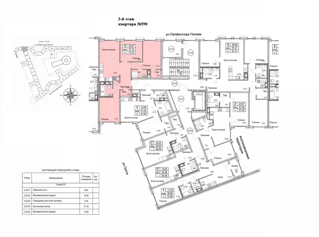 3-к кв. Санкт-Петербург ул. Профессора Попова, 38 (75.7 м) - Фото 1