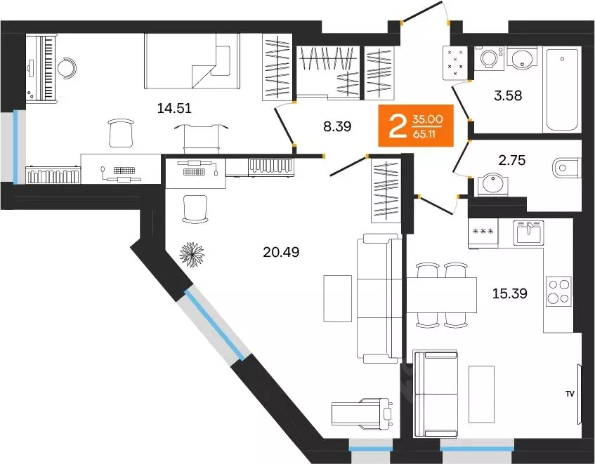 2-к кв. Башкортостан, Уфа ул. Султанова, 28 (65.11 м) - Фото 1
