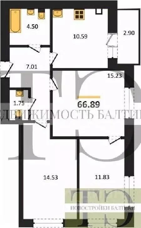 3-к кв. Калининградская область, Калининград Петровский мкр,  (66.89 ... - Фото 0