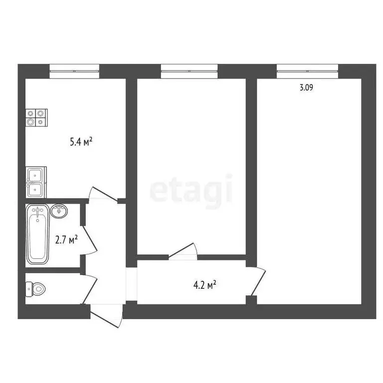 2-комнатная квартира: Ленино, улица Курчатова, 7 (52.9 м) - Фото 0