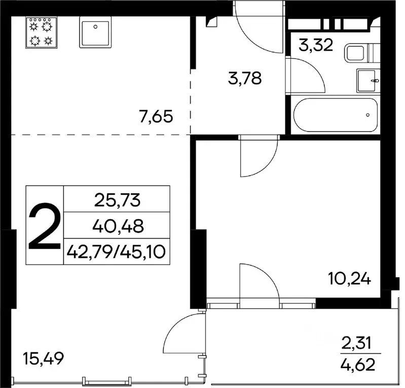 2-к кв. Крым, Алушта муниципальный округ, пос. Семидворье  (45.1 м) - Фото 1