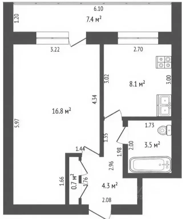 1-к кв. Башкортостан, Стерлитамак просп. Октября, 73 (33.4 м) - Фото 2
