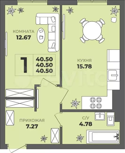1-к. квартира, 40,5 м, 1/8 эт. - Фото 1