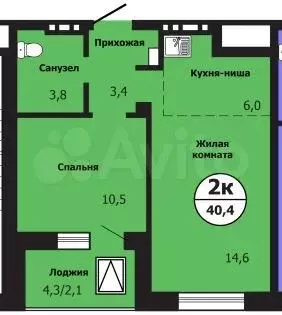 2-к. квартира, 40,4 м, 16/19 эт. - Фото 0
