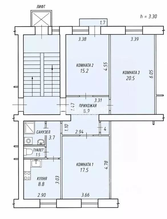 3-к кв. Санкт-Петербург Большая Пушкарская ул., 15 (79.5 м) - Фото 2