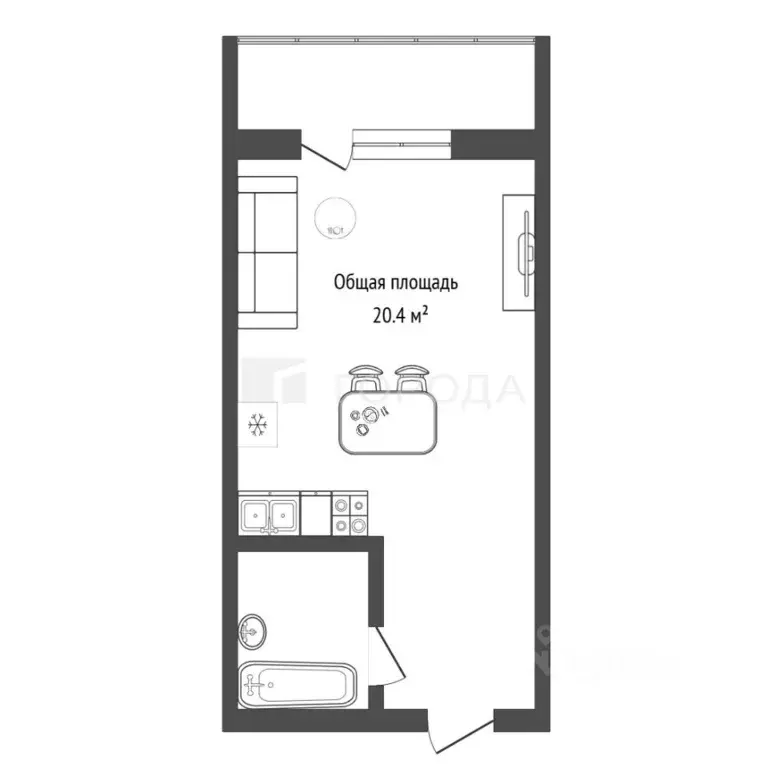Студия Новосибирская область, Новосибирск ул. Одоевского, 1/10 (20.4 ... - Фото 1