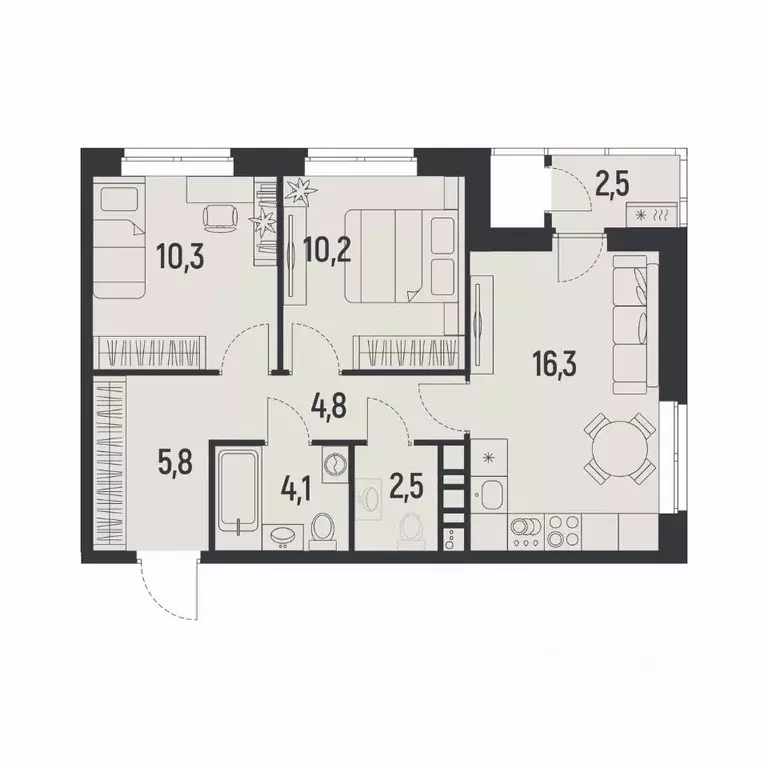 2-к кв. Пермский край, Пермь Ераничи мкр,  (55.3 м) - Фото 1