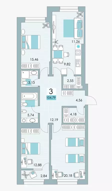 Продаётся 3-к квартира, 104.6 м - Фото 0