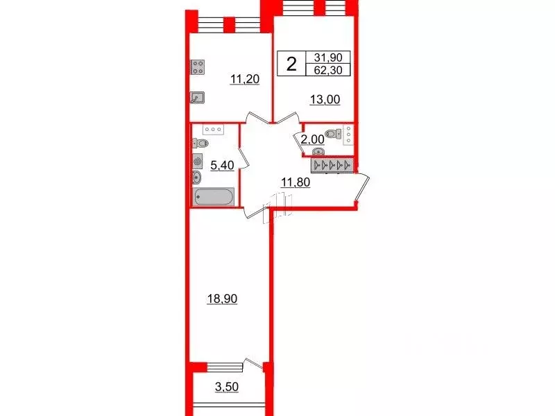 2-к кв. Санкт-Петербург Манчестерская ул., 5к1 (62.3 м) - Фото 0