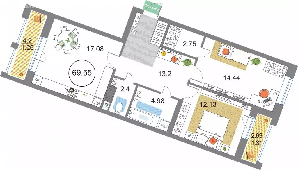 2-комнатная квартира: Санкт-Петербург, проспект Авиаконструкторов, 54 ... - Фото 1