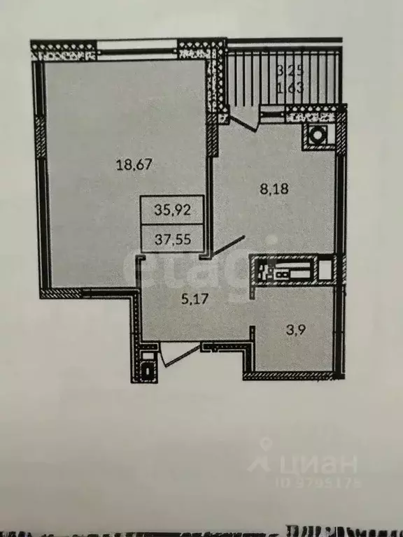 1-к кв. Татарстан, Казань ул. Гагарина, 77Вк2 (36.4 м) - Фото 2