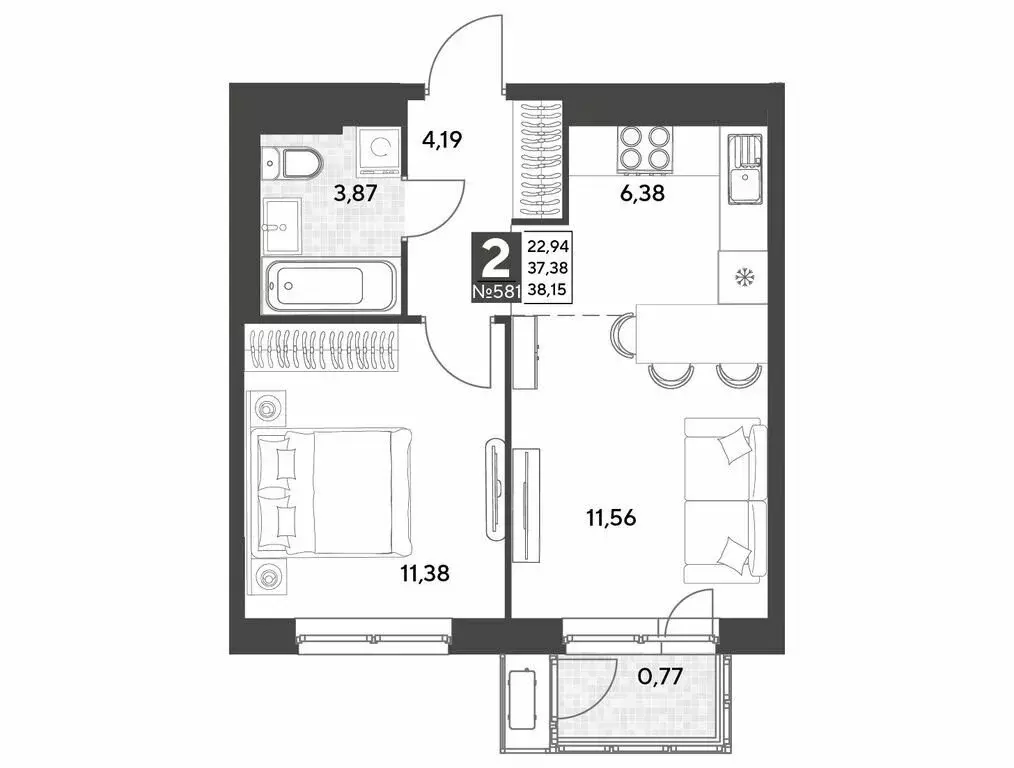 2-комнатная квартира: Калуга, улица Болдина, 22/1 (38.15 м) - Фото 0