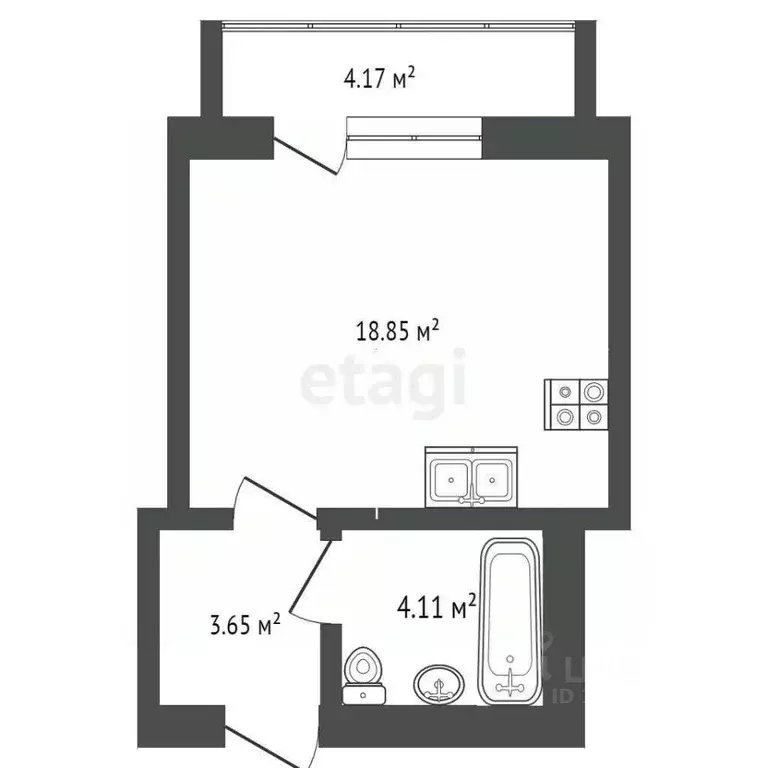 Студия Тюменская область, Тюмень ул. Валентины Трофимовой, 8 (35.0 м) - Фото 1