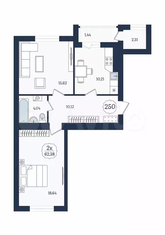 2-к. квартира, 62,4 м, 5/9 эт. - Фото 1