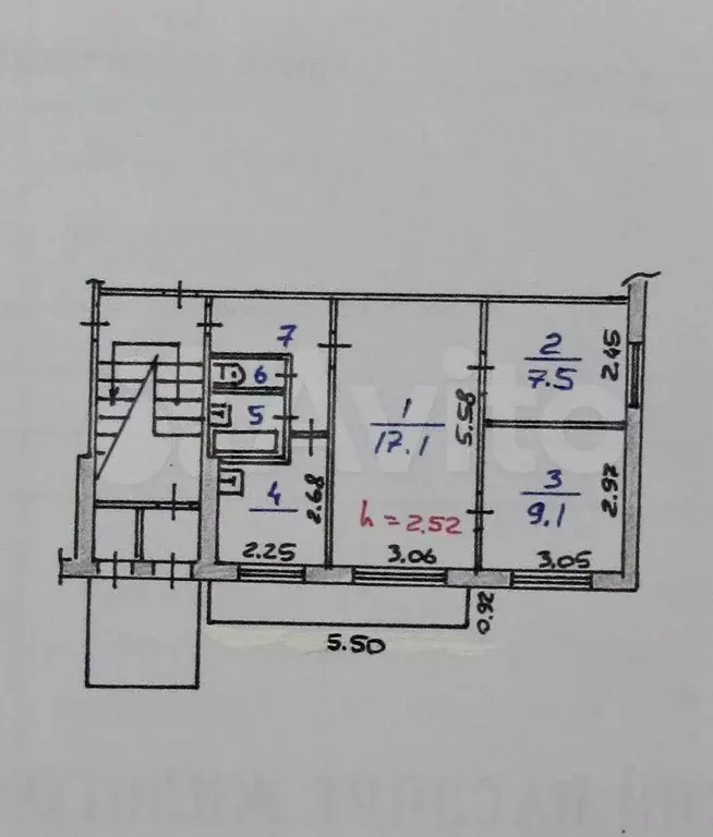 3-к. квартира, 47,9 м, 1/5 эт. - Фото 0