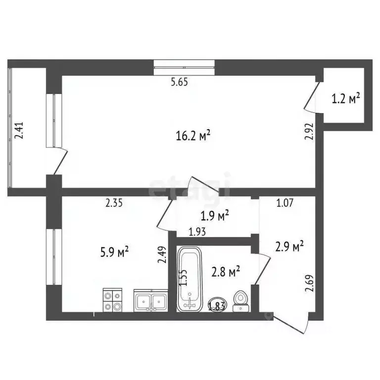1-к кв. Калужская область, Дзержинский район, Товарково городское ... - Фото 2