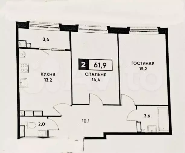 2-к. квартира, 62 м, 14/16 эт. - Фото 0