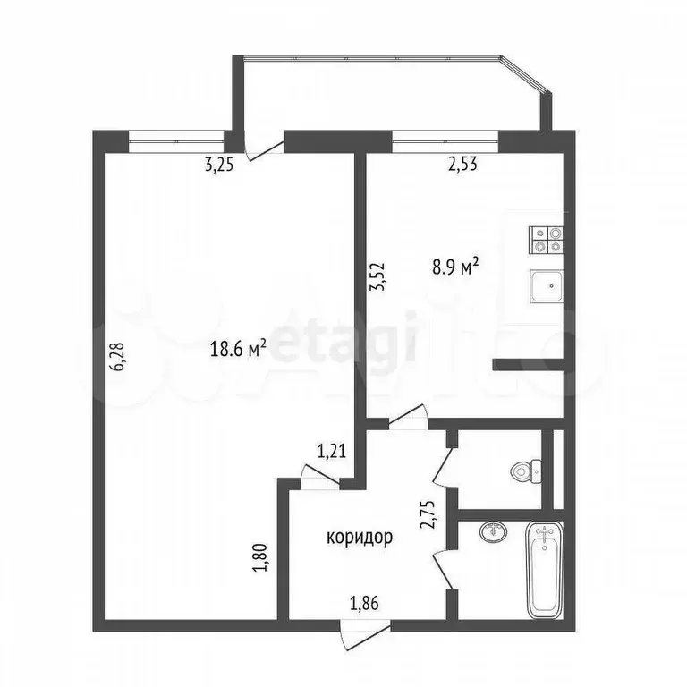 1-к. квартира, 36 м, 5/9 эт. - Фото 0