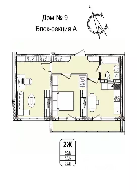 2-к кв. Кемеровская область, Кемерово 55-й мкр, 9 (55.8 м) - Фото 0