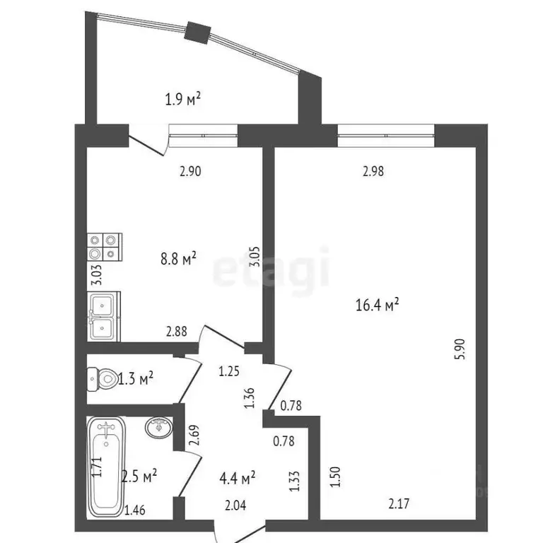 1-к кв. Мордовия, Саранск Севастопольская ул., 44 (33.4 м) - Фото 0