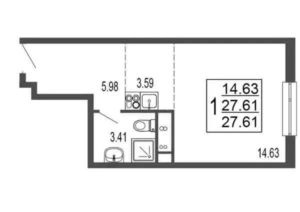 Квартира-студия: Лыткарино, 6-й микрорайон, 15Г (27.61 м) - Фото 0