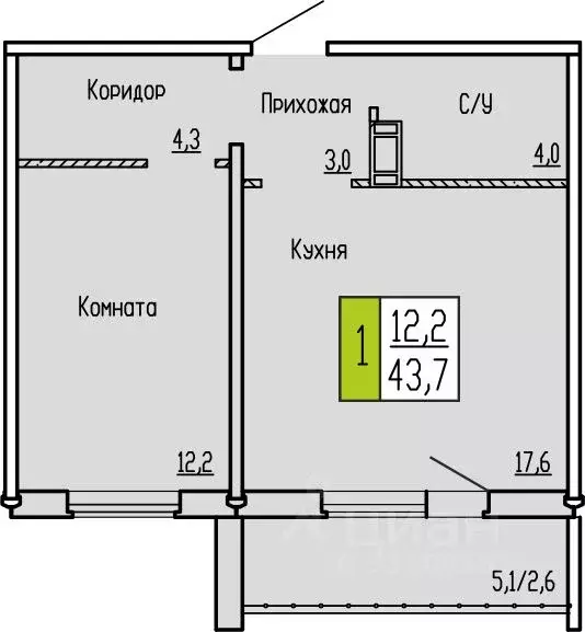 1-к кв. Курганская область, Курган ул. Карбышева, 52 (43.7 м) - Фото 0