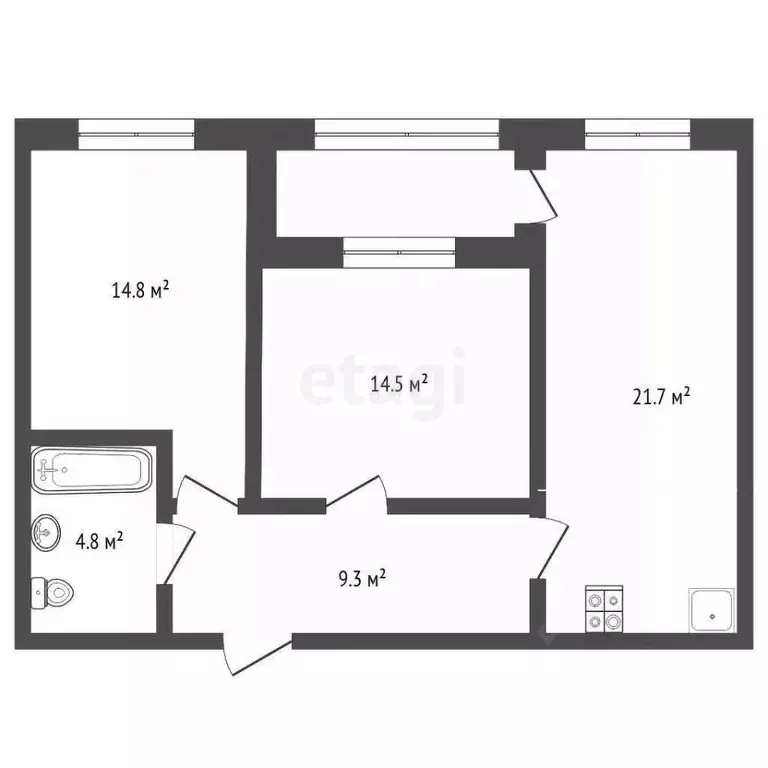 2-к кв. Тюменская область, Тюмень ул. Федюнинского, 30к9 (65.2 м) - Фото 2