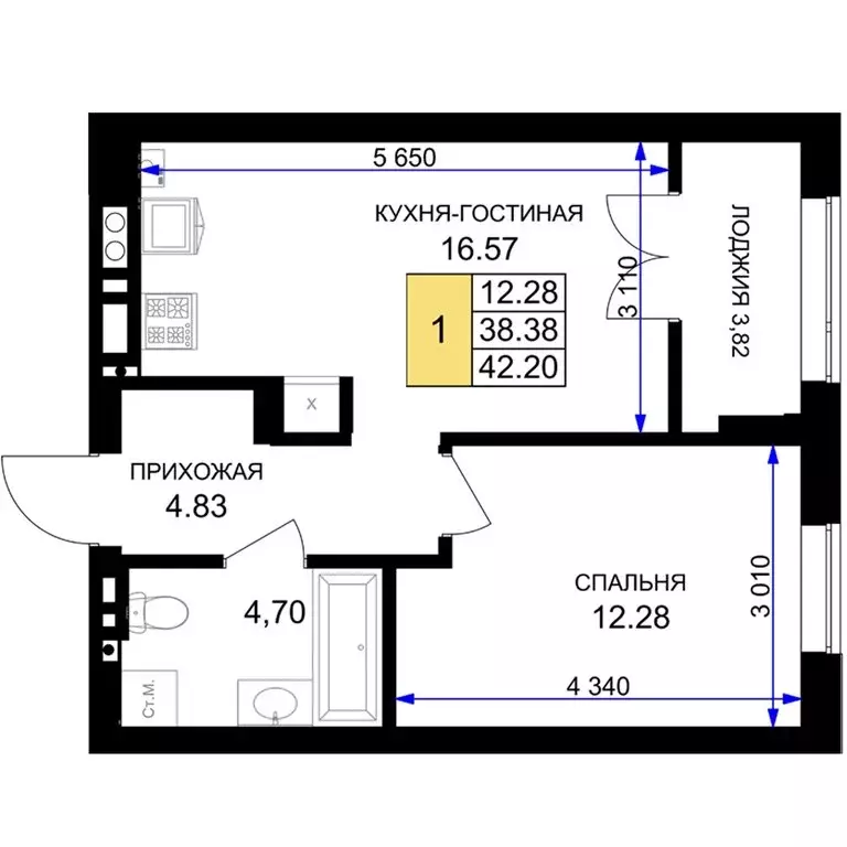 1-комнатная квартира: Гурьевск, жилой комплекс Включи (42.2 м) - Фото 0