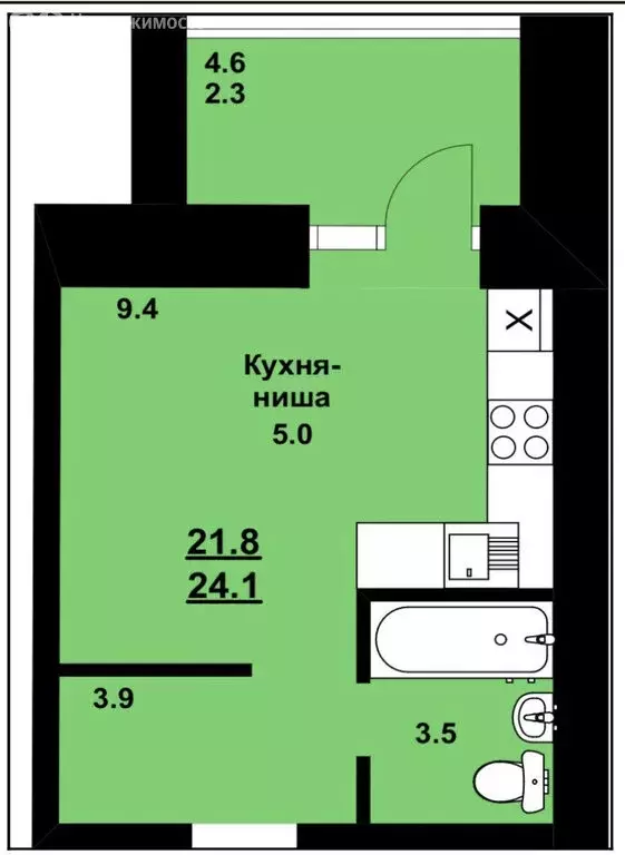 Квартира-студия: Чигири, улица Василенко, 5 (24.1 м) - Фото 1