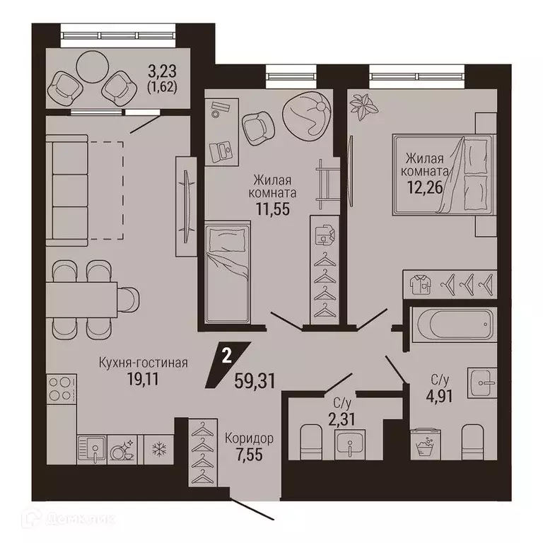 Продаётся 2-к квартира, 59.3 м - Фото 0