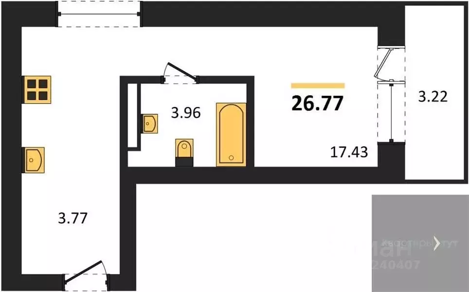 Студия Воронежская область, Воронеж Транспортная ул., 58 (26.77 м) - Фото 1