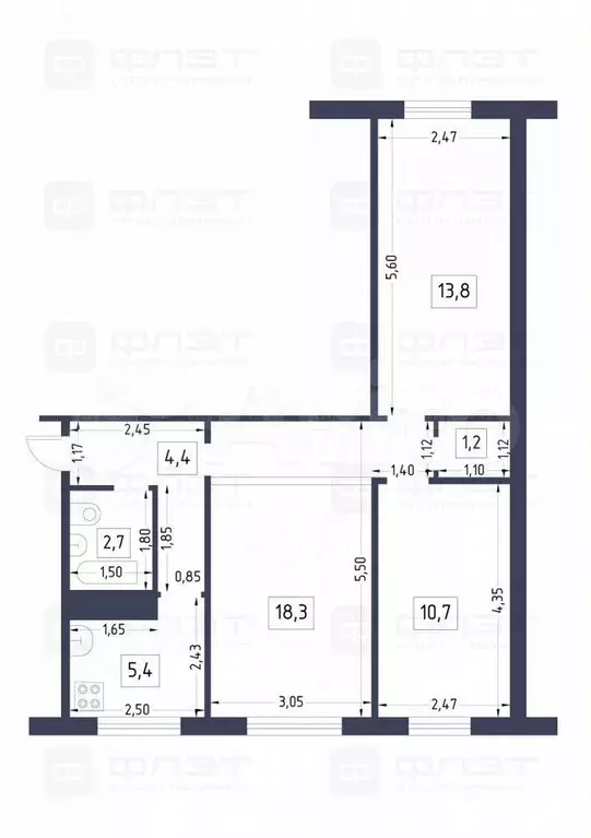 3-к. квартира, 56,5 м, 1/2 эт. - Фото 0